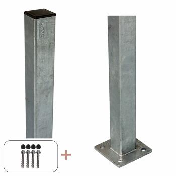 Stahlpfosten feuerverz. mit Fuß 4,5×4,5×96 cm - Inkl. Abdecknung/Bolzen